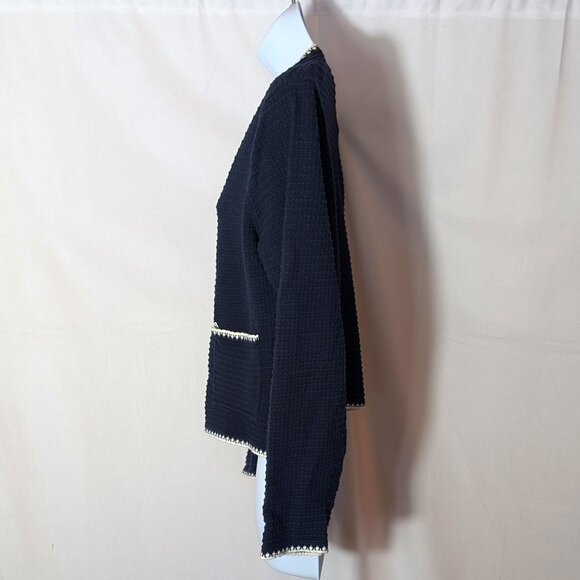 SIMONS CONTEMPORAINE Cropped cardigan Sz MED 100% COTTON ENGRAVED METAL BUTTONS - Picture 5 of 10